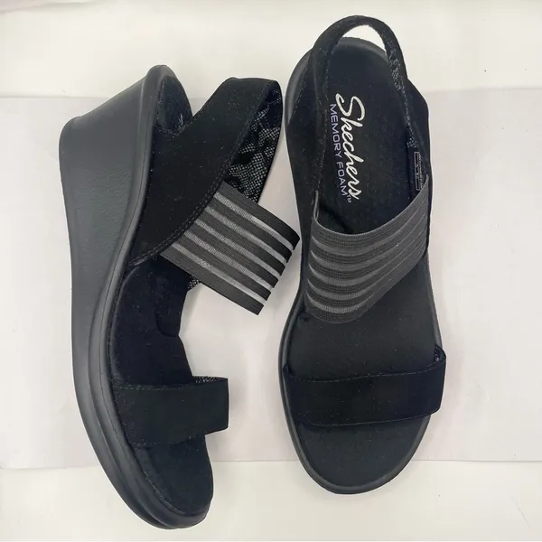 Skechers wedge platform cushion black sandals women’s Size 9 - Image 4