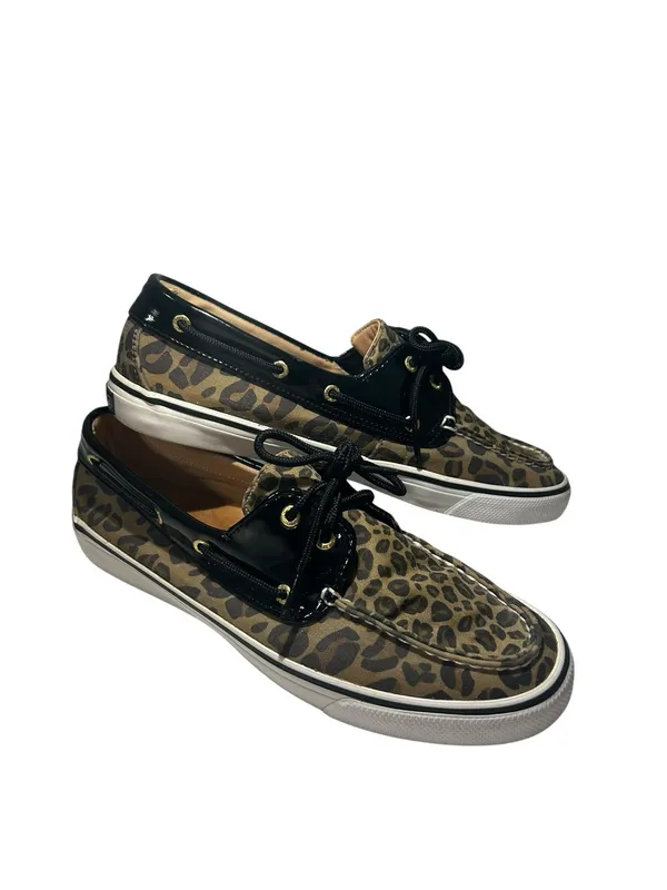 Sperry‎ Leopard Print Canvas Boat Shoes with Black Trim - Image 4