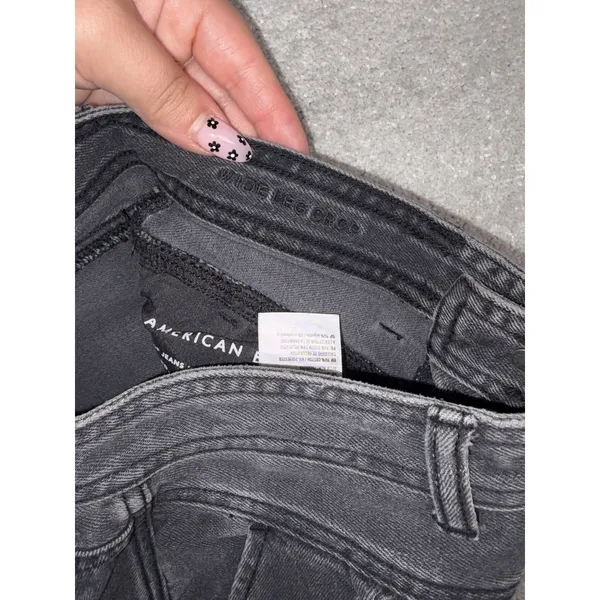 American Eagle Wide Leg Crop Black Washed Jeans Vintage Style Waist 6 Short - Image 6
