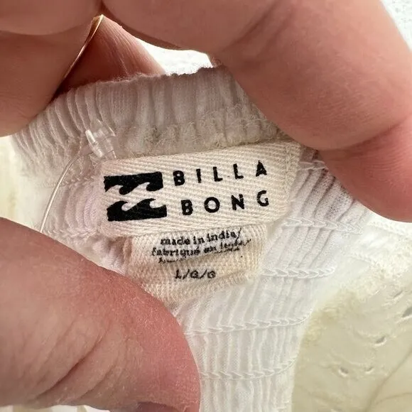 Billabong Festival Cropped‎ Eyelet Puff Sleeves Sweetheart Neckline Summer White - Image 7