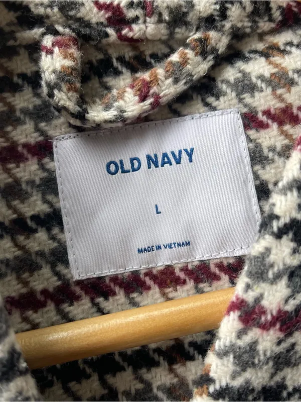 Old Navy Textured Houndstooth Mid Length Button Front Coat Large - Image 5