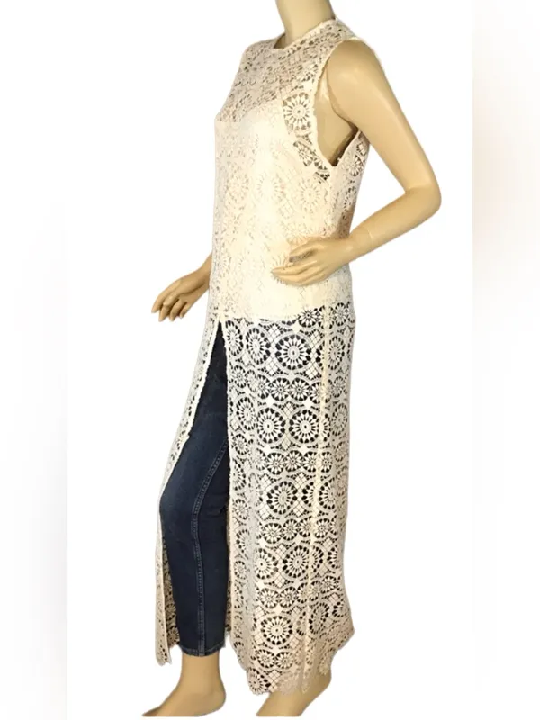 Alice + Olivia Off White Crochet Lace "Gretchen" Maxi Tunic And Cami (M) - Image 5