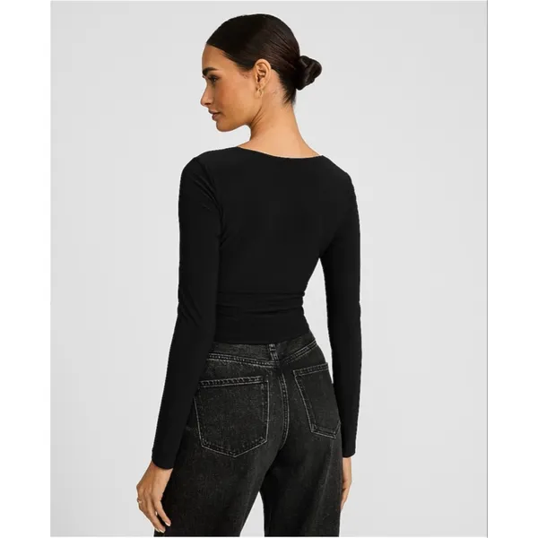 Express Black Ruched Sweetheart Neck Crop Top XL - Image 2