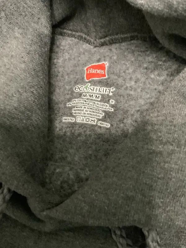 Hanes Grey Hoodie Ecosmart Medium Oversized Drawstring Sweatshirt Pockets - Image 2