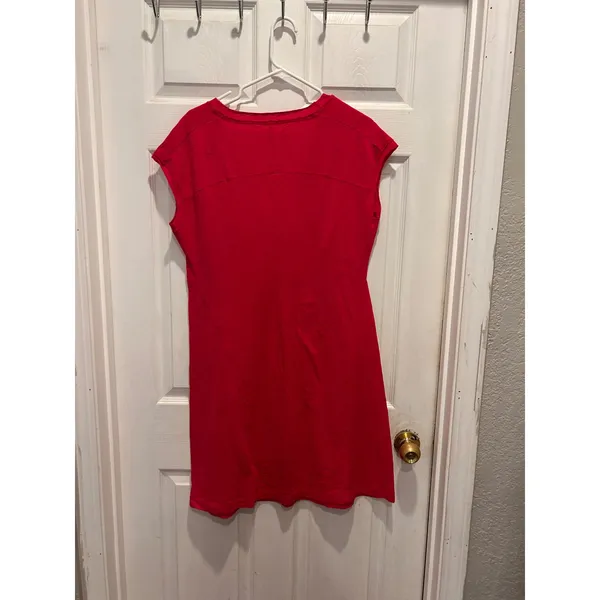 Lole Pink Organic Cotton Slub Knit V-Neck Cap Sleeve Dress Wmns L Empire‎ Waist - Image 4