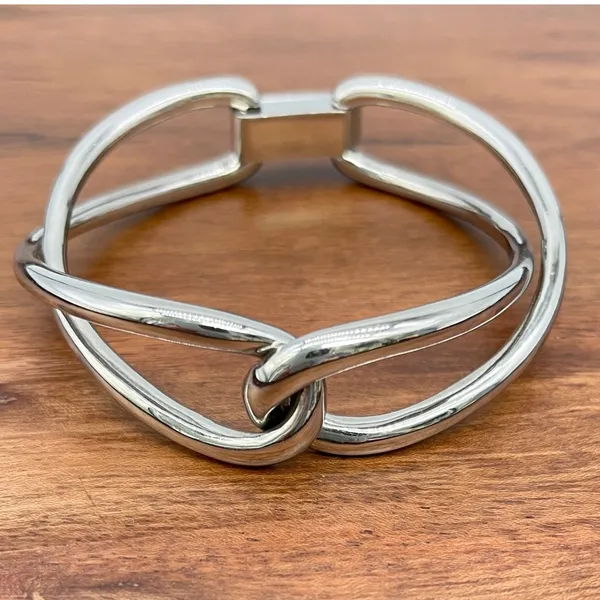Michael Kors Silver Tone Knot Bracelet Hinged Bangle Signed Minimalist Statement - Image 3
