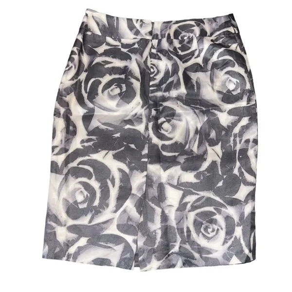Banana Republic Skirt Womens Size 6 Gray White Rose Floral Pencil‎ Knee - Image 4