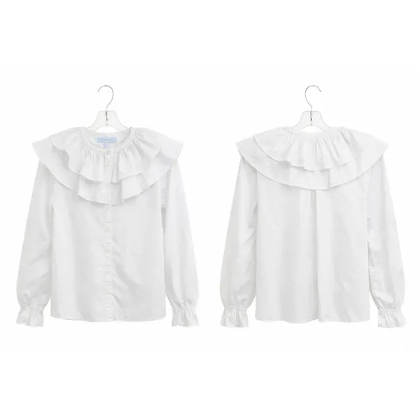 Hill House Home White Ruffle Collar Blouse XS Cotton Button Front Top - Image 2