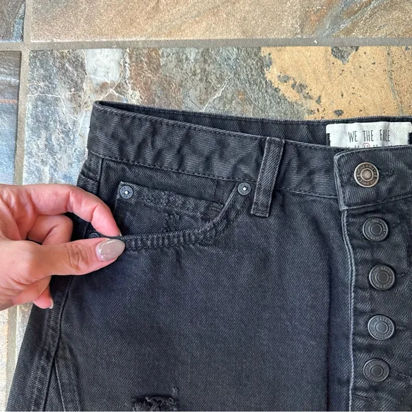 We The Free Black Button Fly Mini Skirt Jean Skirt Size 27 Distressed Casual - Image 4