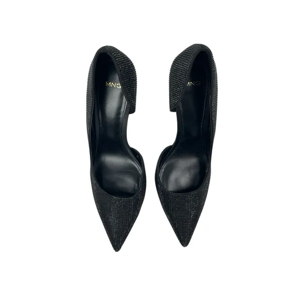 Mango MNG Black Rhinestone Pointed Toe Slip On Stiletto Heels Pump Shoes Sz 8.5 - Image 2