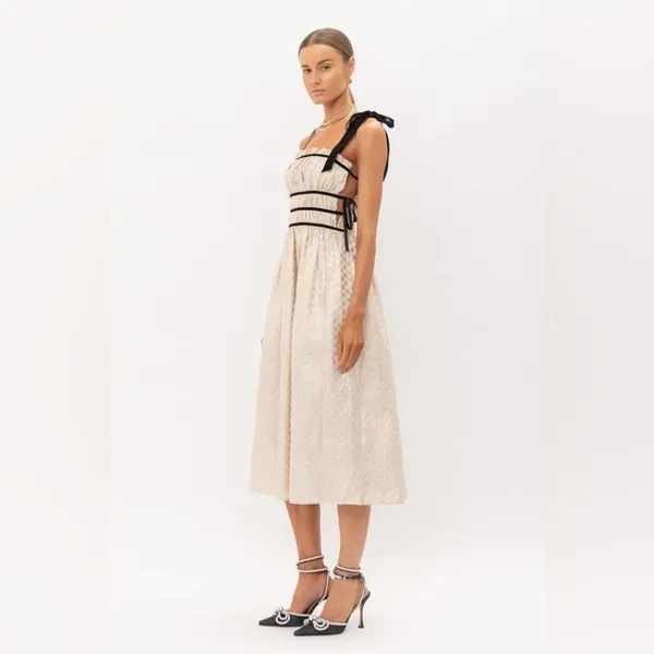 NWT Sofie the Label Claire Dress Gold Jacquard Velvet Straps Size‎ Small - Image 5