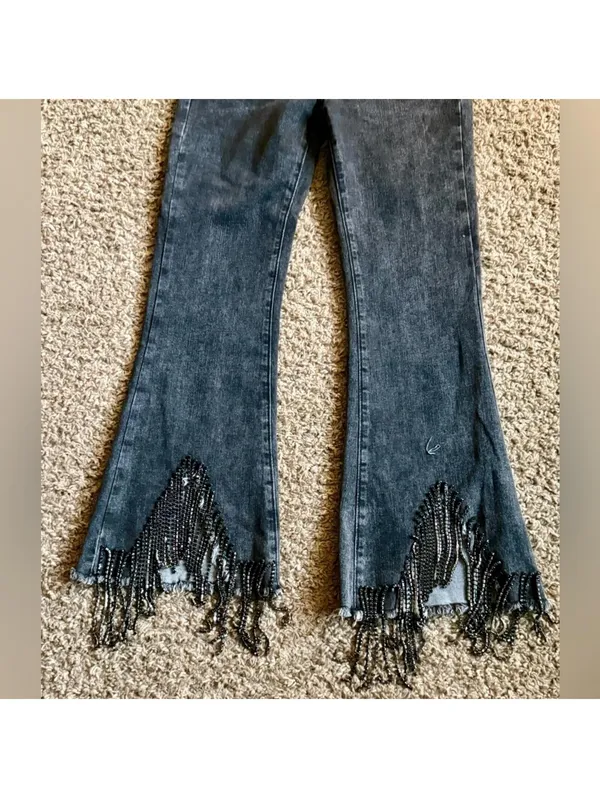 New w/ Tags Buckle Blue B Collection Rhinestone Fringe Cropped Flare Small Jeans - Image 8