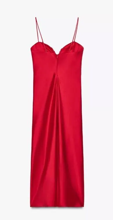 Zara maxi Red Evening Dress corset satin midi wedding party cocktail - Image 10