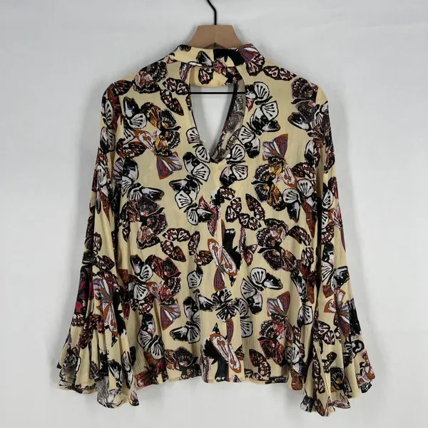 Entro‎ Tunic Top Womens Small Multicolor Butterfly Keyhole Neck Bell Sleeves - Image 7