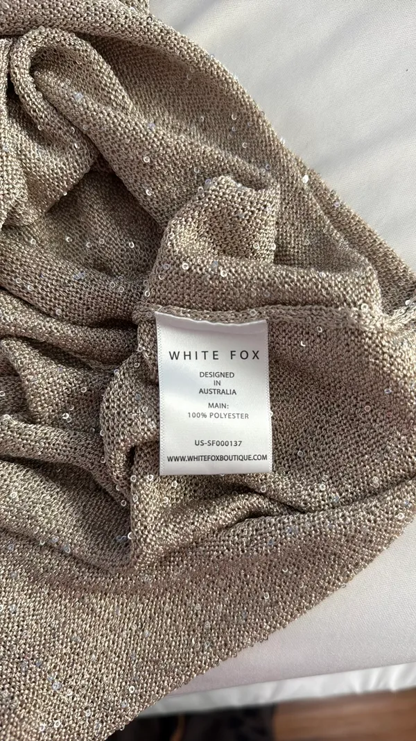 White Fox Marine Mist Sequin Knit Maxi Dress Champagne - Image 4