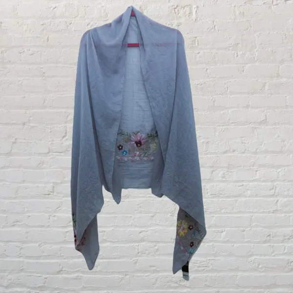 NWT Bijoux Terner Embroidered Floral Border Scarf / Wrap Shawl - Image 3