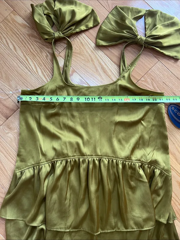 Mini ruffle Dress with Statement Shoulder Bows 20s style flapper NWT chartreuse Green Size 16 - Image 6