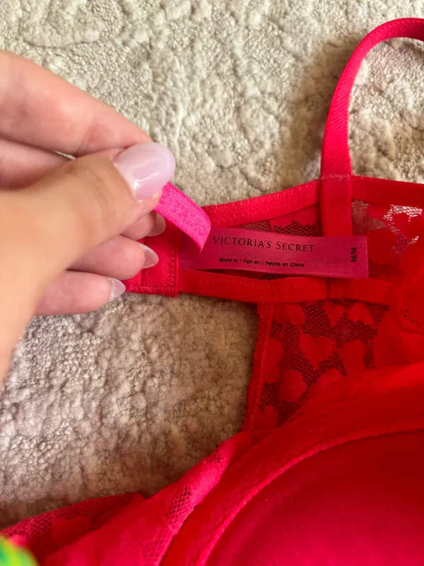 Y2k Victoria’s Secret hot pink mesh heart print lace padded chemise slip - Image 7