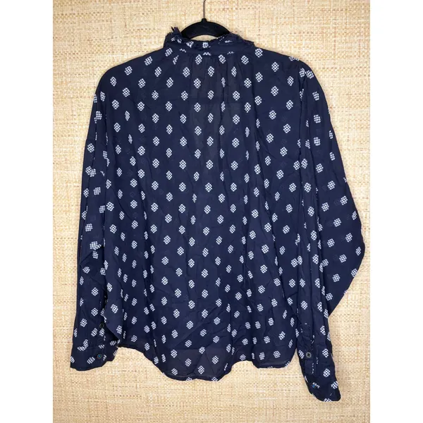 Pilcro and the Letterpress Navy White Diamond Print Ruffle Blouse Large - Image 7
