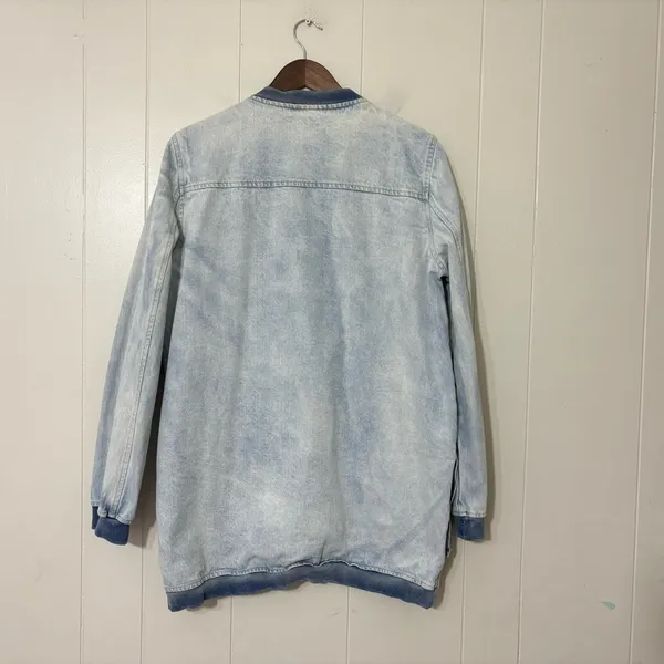 Fate Denim Bomber Jacket Womens L Light Wash Oversized Distressed Casual - Image 7