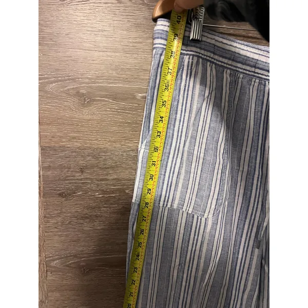Gap linen blend pants size Large flare stripped blue white string flowy summer - Image 4