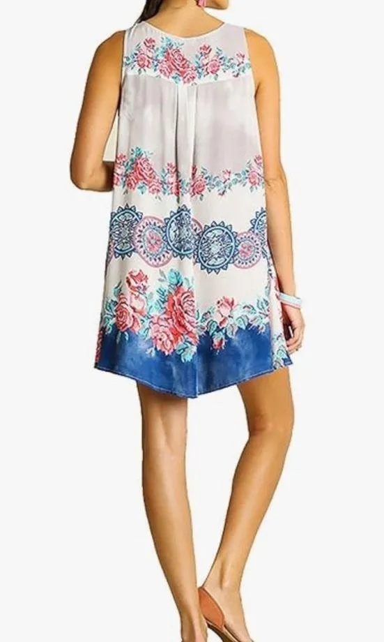 Umgee Women's Sleeveless Print Flowy V-Neckline Skinny Cross Straps Dress Tops L - Image 7