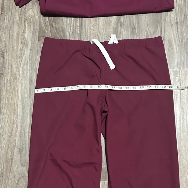 Urbane Straight-Leg Scrub Set in Burgundy with Blue Trim - Image 7