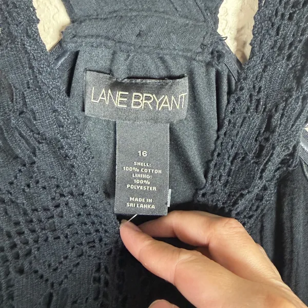 Lane Bryant Black Cotton Gauze Crochet Lace Trim Boho Midi Dress 16 - Image 4