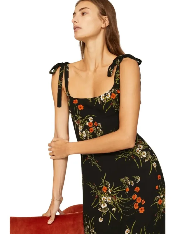 Reformation Besse Dress in Black Floral 6 Womens Midi - Image 4