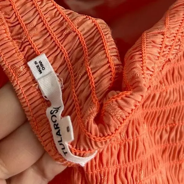 Tularosa Coral Orange Smocked Ruffle Milk maid Mini Dress Size Small - Image 6