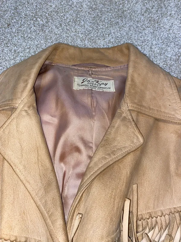 VTG 70s Jo-Kay Suede Leather Jacket Tan/Light Brown Western Fringe FUC - Image 6