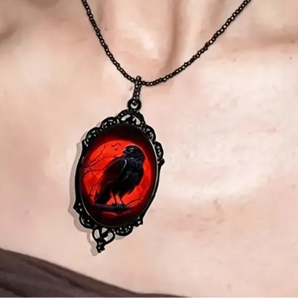 Red Moon Eagle Cameo Necklace Gothic Style Glass Pendent Choker Mystic Witch Jew - Image 9