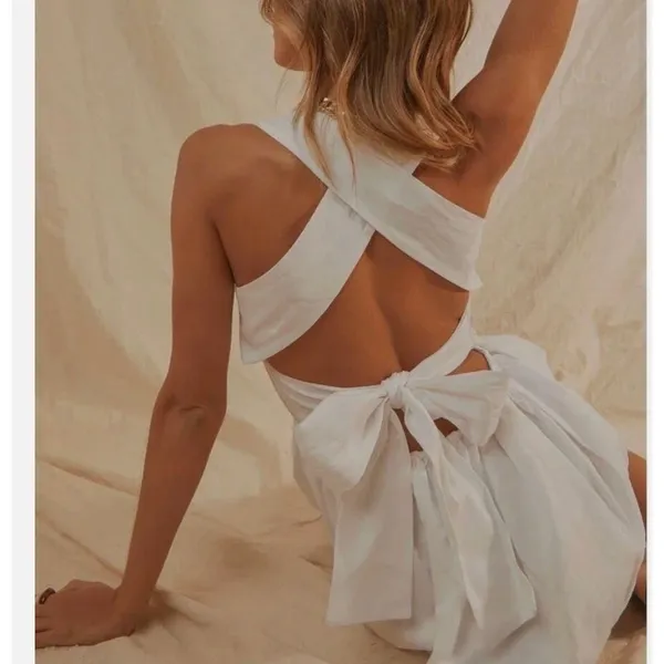Peppermayo White European Towns Linen Dress US 6 New Romantic Coquette Soft Girl - Image 9