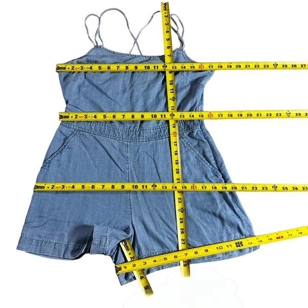 LOFT Petites Chambray Romper 6P Strappy Crisscross Linen Blend - Image 7