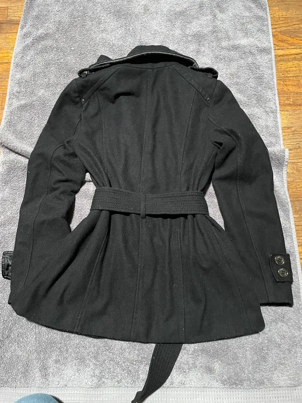 Kenneth Cole Black Belted Double Breasted Fitted Wool Coat Jacket - Image 4