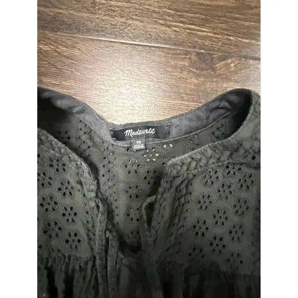 Madewell Black Eyelet Puff-Sleeve Peasant Blouse Women's XS - Image 2
