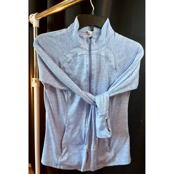 Ideology Womens Blue Space Dye Full Zip Active Jacket Thumbholes‎ XS - Image 3