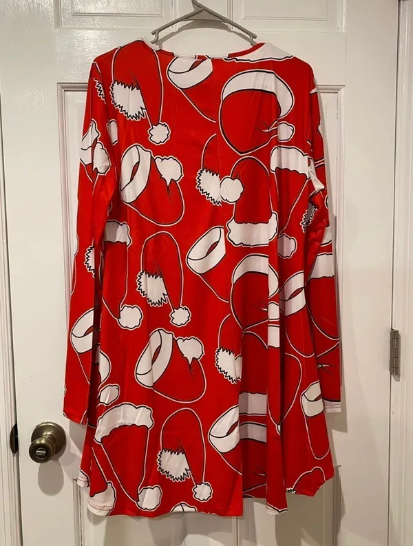Boutique Meaneor Santa Hats Holiday Long Sleeve Christmas Dress in Red/White - Large NWT - Image 3