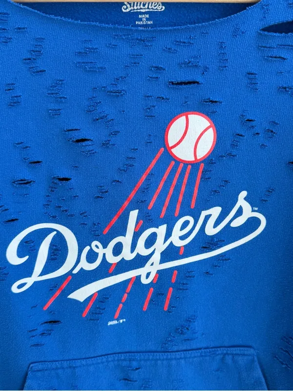 Los Angeles Dodgers MLB off-the-shoulder destroyed sweatshirt - Image 9