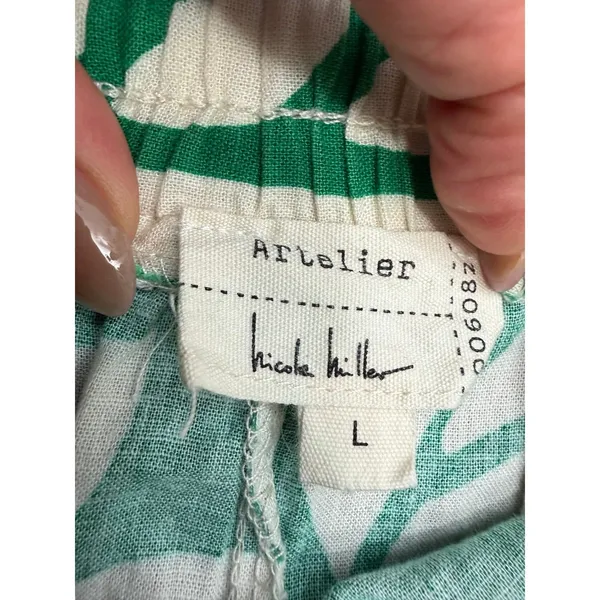 Atelier Nicole Miller Women L Linen Blend Green Floral Wide Leg Crop Pants - Image 5