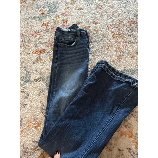 BKE Billie Slim Fit High Rise Flare Jeans Dark Wash Raw Hem 26x31.5 - Image 4