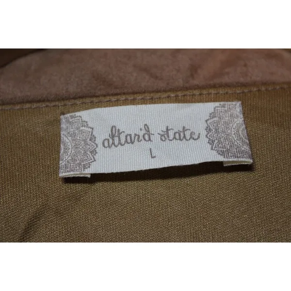 NWOT Altar'd State Brown Cream Bell Sleeve V-Neck Knit Lace Cuffs Blouse Size L - Image 3