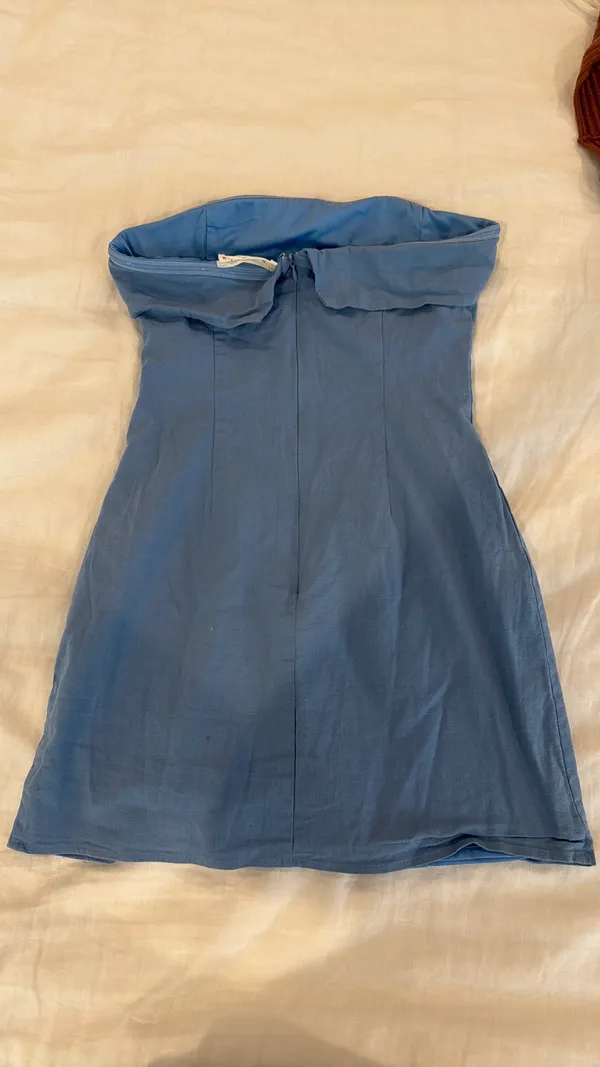 Solai Strapless Blue Linen Dress Size M - Image 4