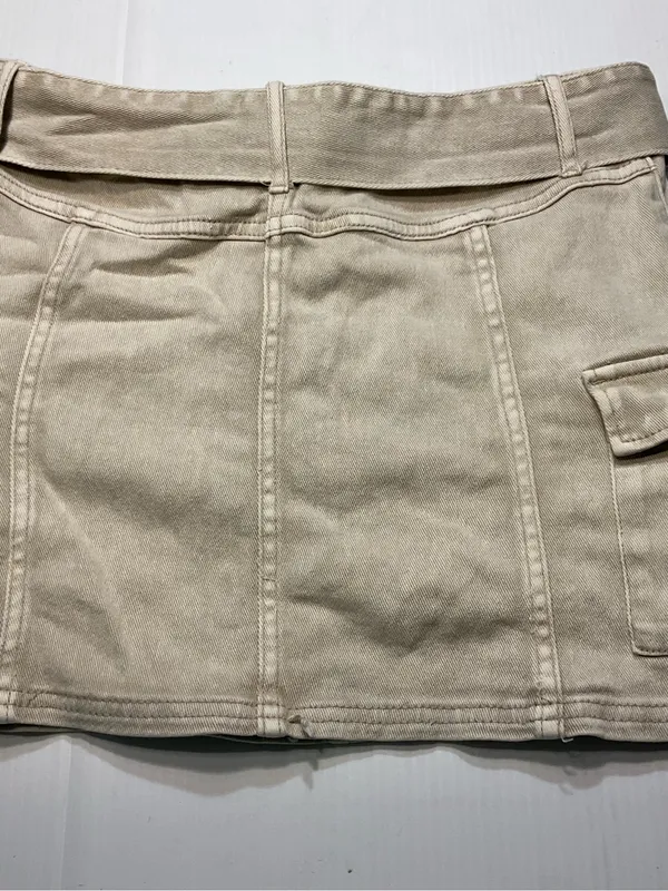 H&M Divided Khaki Cotton Mini Skirt Women Sz 4 Removable Belt - Image 5