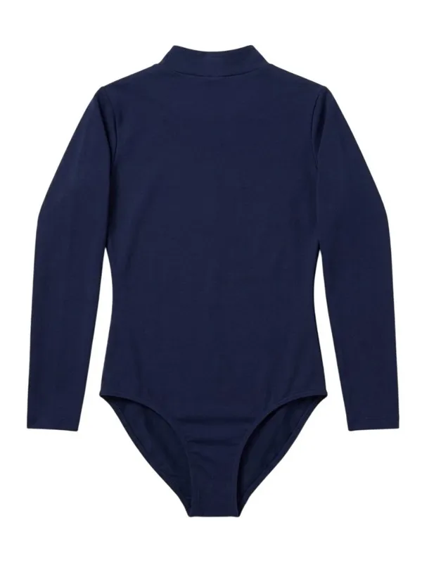 J.B. Bloomers Navy Adult M Mockneck Long Sleeve Bodysuit Leotard Zip Back - Image 2