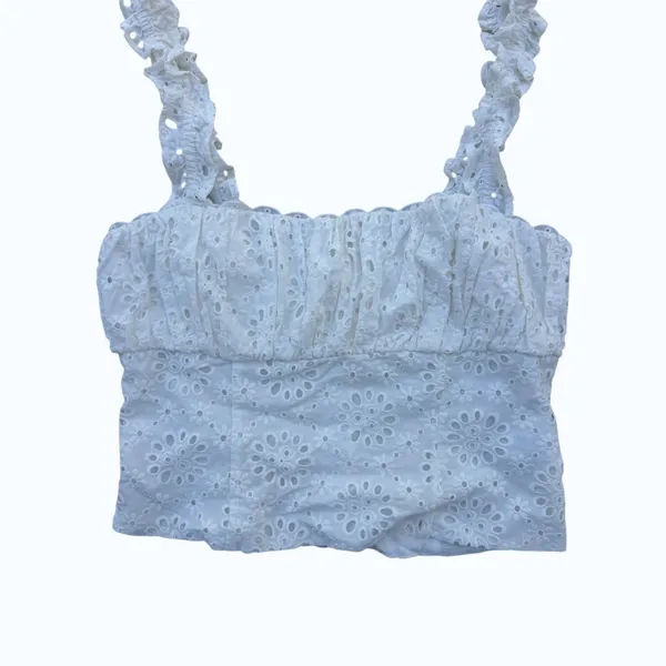 Tularosa Eyelet Crop Top Bohemian Ruffle Cotton Blouse Medium Sold by‎ Revolve - Image 3