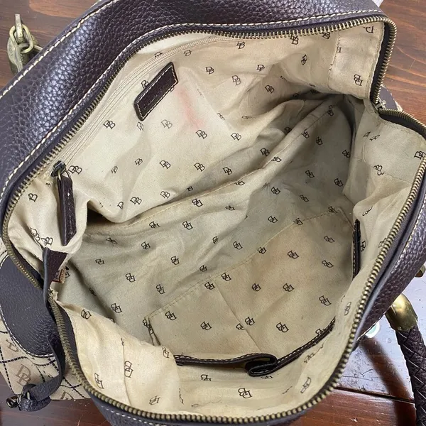 Dooney And Bourke Vintage Leather Brown Leather Signature Canvas Satchel Handbag - Image 9