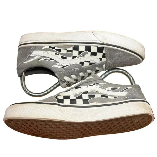 Vans White Filmore Decon Checkerboard Flames Suede Sneaker - Youth 5 / Women 6.5 - Image 2