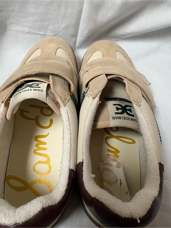 Sam Edelman Women’s Talia Beige Suede & Cream Leather Hook and Loop Sneakers 8M. - Image 4