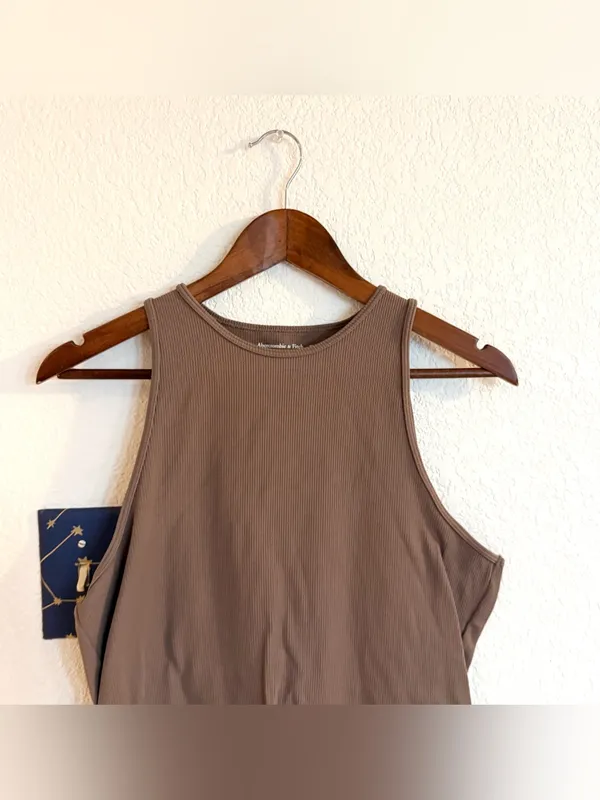 Abercrombie & Fitch Womens Bodysuit Taupe High Neck Sleeveless Ribbed Size XXL - Image 3